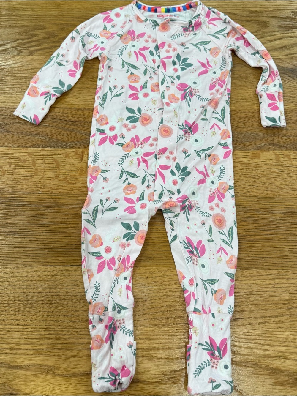 Magnetic Me Floral Pink & Green Baby One-Piece Bamboo Pajamas